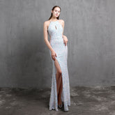 Robe de soirée à sequins et col licou Ella